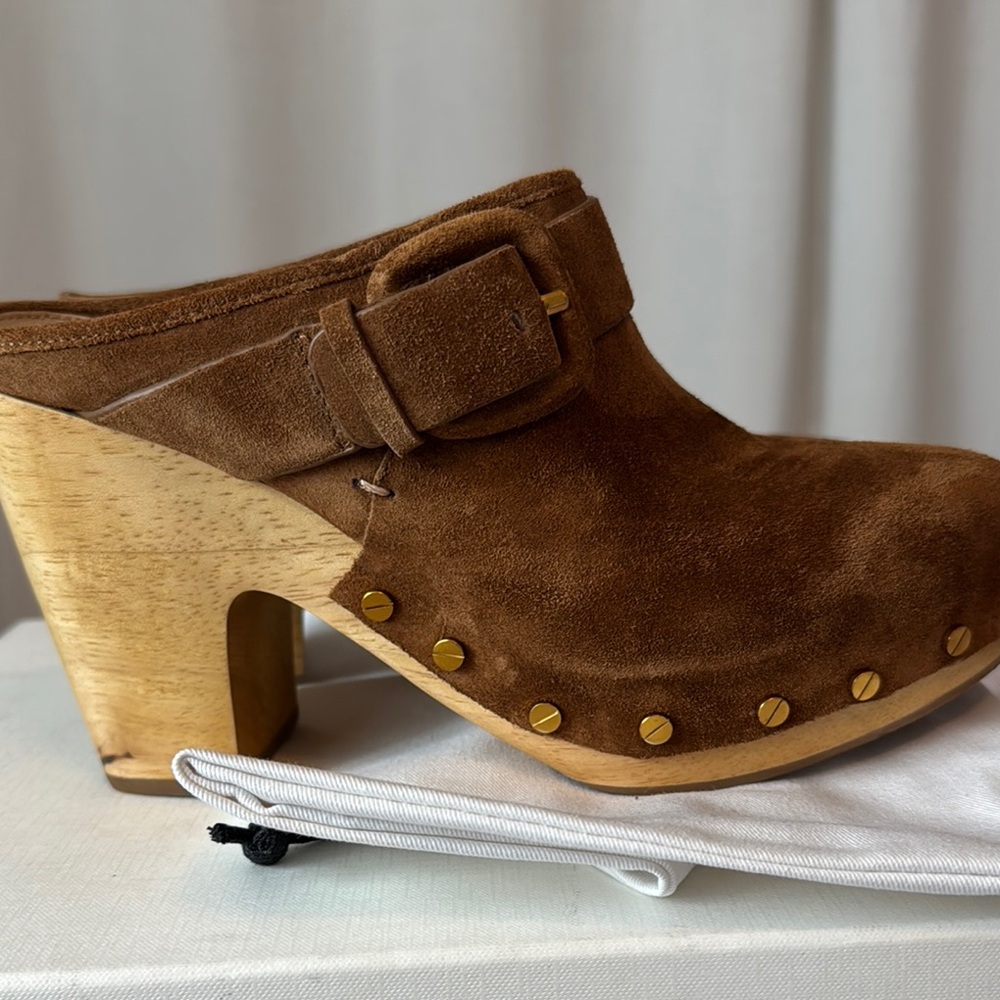 Veronica Beard Dacey Pecan Brown Suede Women's Clogs